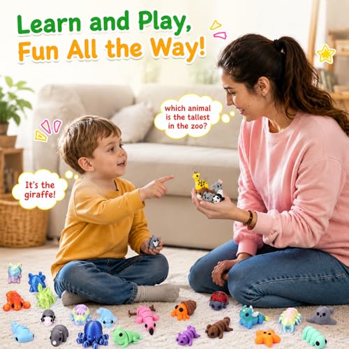 156 pcs 3D Printed Animal Figurines, Mini Articulated Animal Figurines Toys, Party Favors, Pocket Fidget Toys Bulk, Goodie Bag Stuffers, Exchange Gifts for Boys Girls , Desk Pets, Classroom Rewards - style: Animal 156