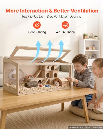VEVOR Wooden Hamster Cage 40.1"x20.4"x20.1" 270° Viewing Hamster Habitat, Chewproof Acrylic Small Animal Cage with Openable Top, Large Pet Enclosure for Syrian/Dwarf Hamsters, Guinea Pigs & Gerbils - size: 40.1"L x 20.4"W x 20.1"H