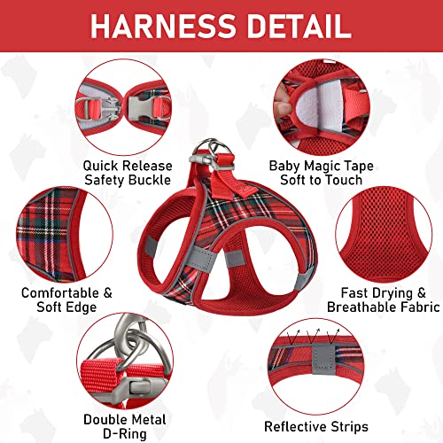 GAMUDA Small Dog Harness Collar and Leash Set, Step in No Chock No Pull Soft Mesh Adjustable Dog Vest Harnesses Plaid Reflective for Dogs Puppy Cats Kitten Rabbit (Red, XXXS) - color: Red, size: XXXS