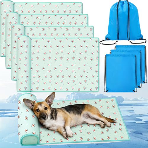 DoubleFill 4 Pack Cooling Pet Mats 23.6" x 31.5" Cooling Dog Beds with Supportive Pillow Self Ice Cool Pads Washable Summer Cat Sleeping Pad with Storage Bag for Summer Crate Floor (Large, Green) - size: Large, style: Green