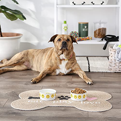 Bone Dry Ceramic Food Bowls, Non-Slip & Dishwasher Safe, Small Set, 4.25x2, Smiley Face, 2 Count - color: Smiley Face, size: Small Set, 4.25x2"