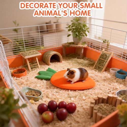 Guinea Pig Bed Mats, 2 Pack 12x20in Cozy Soft Fleece Warm Rabbit Pad Absorbent & Waterproof Washable Small Animal Sleeping Mattres Bedding for Bunny Hedgehog Chinchilla Hamsters Carrot+Leaf