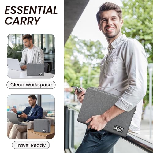 Electronic Organizer Travel Case, Double Layer Cable Organizer Bag | Double-layer design with adjustable dividers, mesh pockets and elastic loops for chargers, cables, power banks and gadgets - color: gray