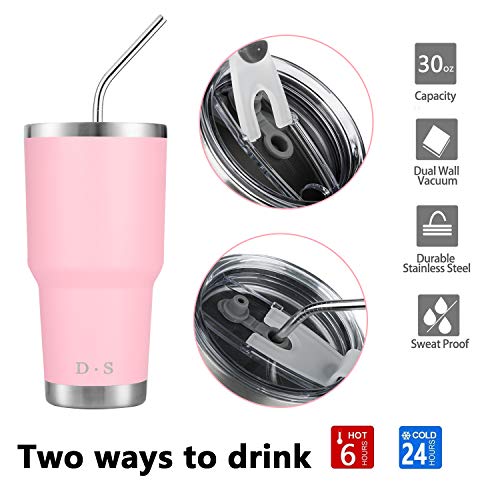 D·S 30 oz Pink Tumbler Double Wall Vacuum Insulated Travel Coffee Mug | Double Wall Vacuum Suit Cold and Hot Drink Fits in standard car cup holders With Splash-Proof Lid - color: Pink