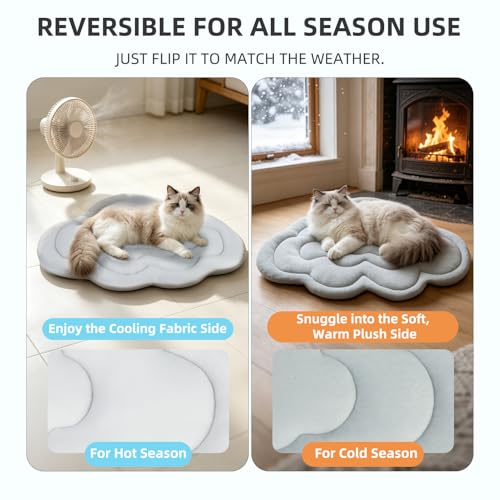 PUPTECK Cat Cooling Mat, 28.5"x19.5" Reversible Cooling & Warm Cat Sleeping Blanket Pad, Soft & Comfortable Summer Pet Cool Thick Cute Bed for Kittens Small Dogs Accessories, Grey Cloud