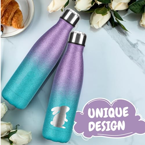 Onebttl Bunny Gifts for Women Girls, 17oz Stainless Steel Water Bottle for Rabbit Lovers, Blue & Purple Glitter with Laser Engraved Design, Bunny Lover Gifts for Easter, Christmas, Birthday