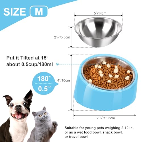 Tilted Dog Bowl Non-Slip & Non-Spill Pet Feeder with Elevated Detachable Melamine Stand, Easy to Get Food Dog Dish, M/180ml Sky Blue - color: Sky Blue, size: Medium(180ml)