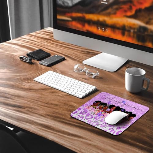 African American God Says You are Mouse Pad, Purple Glitter Cute Desk Mat | Christian Bible Verse Scripture, Inspirational Quote, Leopard Flower Butterfly Sparkles Print, Black Woman, 9.5 x 7.9 Inch - color: Pink Grey