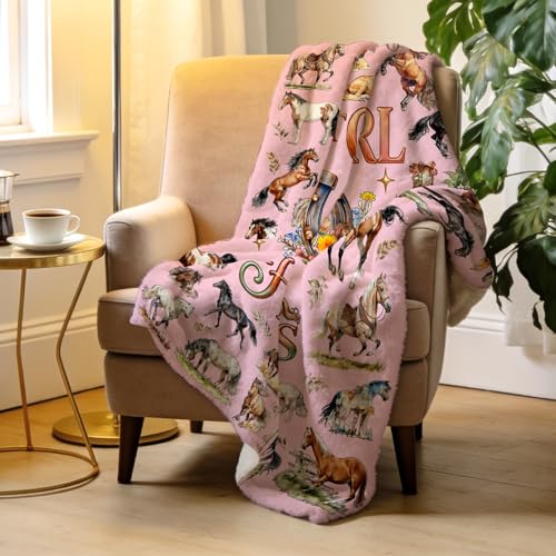 Horse Blanket Gifts for Girls Women Horse Lovers Ultra Soft Warm Flannel Horses Throw Blanket Pink Decor Merch Stuff 50"x40" - color: Pink Horse