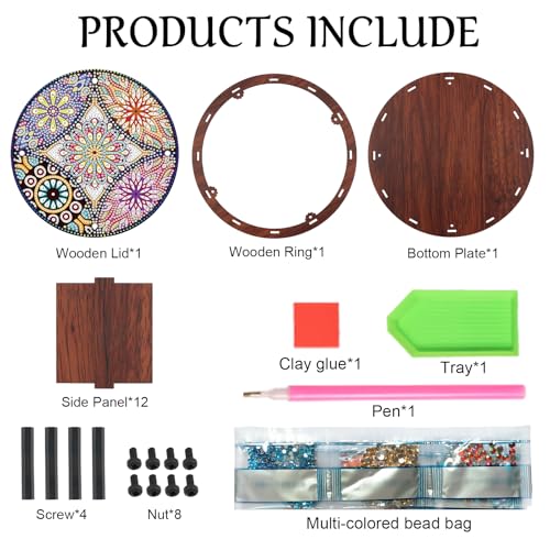Diamond Art Storage Box Mandala Diamond Painting Wooden Snack Box Flower Gem Painting Candy Box Gem Art Organizer Case Embroidery Kit Mosaic Kits for Adults Storage Containers with Lid - color: Mandala 2