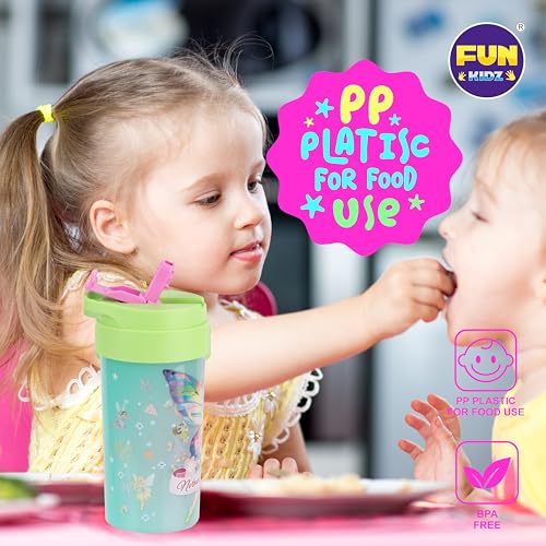 3 Packs Girl Designs 17oz Kids Water Bottle, Total My Style Spout Cover and Carry Handle Designed Lid Leak Proof BPA Free for Girls Ages 3+ Dishwasher Safe for Sports School Travel with Silicone Straw