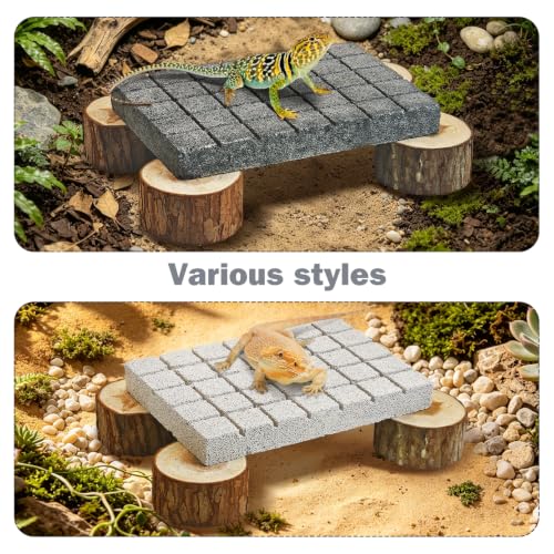 Lizard Scratching Pad, Volcanic Rock Basking Platform with Wooden Pile Bearded Dragon Hides and Caves, Small Animal Cage Accessories for Gecko Gerbil Chinchilla Guinea Pig Rabbit(White) - color: White