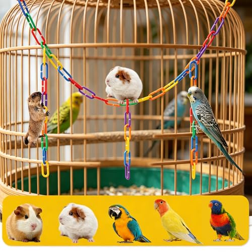 500Pcs Rainbow C-Clips Plastic Chain Links, Bird Swing & Climbing Chain Cage Toy Clips & Hooks, Interlocking C-Clip Bird Cage Accessories for Sugar Glider Rat Parrot Bird, Children's Learning Toy
