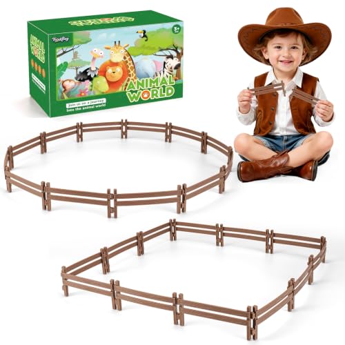 24PCS Farm Ranch Animal Fence Corral Toys for Kids Age 3-5 5-7 4-8 Years Olds Boys Girls, Educational Farm Animal Cake Toppers for Toddlers 3 4 5 6 7 8 9 10 - style: Thick Brown 24PCS