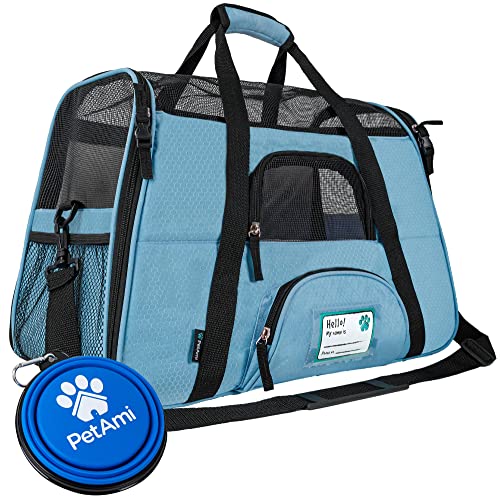 PetAmi Airline Approved Pet Carrier for Cats & Small Dogs, Large Light Blue | Soft Sided TSA Travel Bag, Sherpa Bed, Breathable Mesh Ventilation, Collapsible Bowl, Fits Under Seat, Up to 18 lbs - color: Light Blue, size: Large - 19.5"L x 10.2"W x 12"H