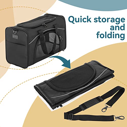 Petsfit Two-Way Placement Pet Carrier Airline Approved, Cat Carriers for Kittens, Puppies,Rabbit,Hamsters, Washable,Black - color: Black, size: 19"L x 9.5"W x 12.0"H
