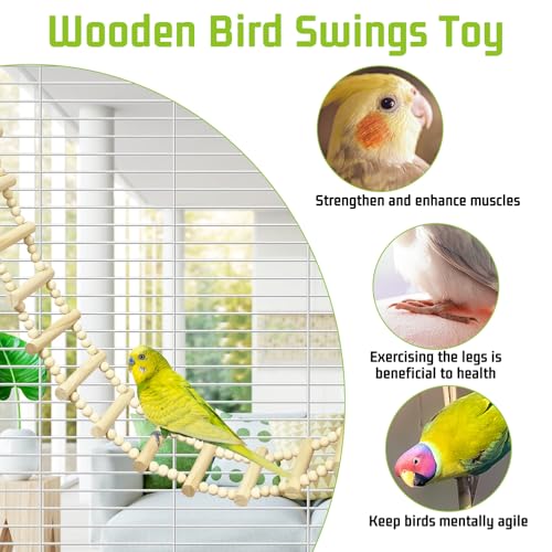 BNOSDM Long Bird Ladder Bridge 45.3 in Wooden Parakeet Climbing & Swing Toys Bird Cage Accessories for Budgies, Cockatiels, Conures, Lovebirds, Canaries (20-Steps) - size: 20-Steps-45in
