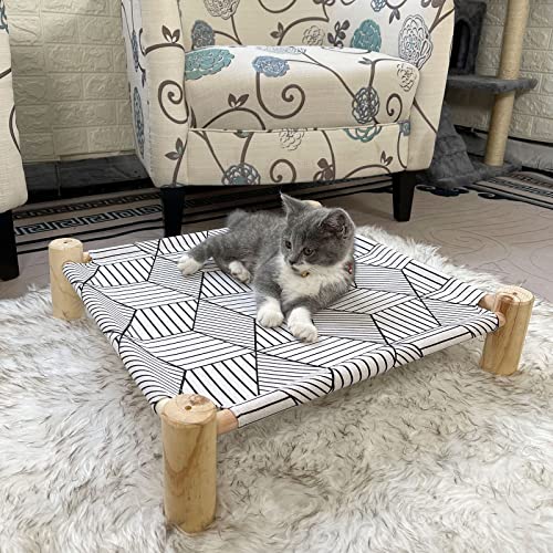Pozico Cat/Dog Bed Hammock - Wooden Raised Indoor/Outdoor Beds - Breathable Mesh for Small Animals - White Diamond - color: White Diamond