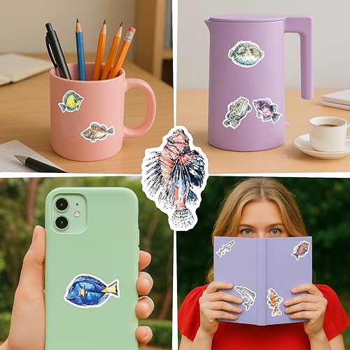100 PCS Fish Stickers Pack – Waterproof Fish Decals for Water Bottles, Laptops, Phones, Notebook, Cars – Cool Vibrant Graphics for Fish Enthusiast - color: Fish