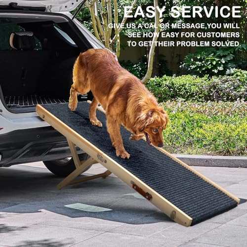 Folding Dog Ramp Safety for Bed, Wooden 5 Adjustable Height Pet Ramps, Potable Dog Steps with Non-Slip Traction Mat, Dog Step, Dogs Stairs for SUV Car, Couch, Safe,Height Bed(47.3 Inch Long) - size: 47.3 Inch Long