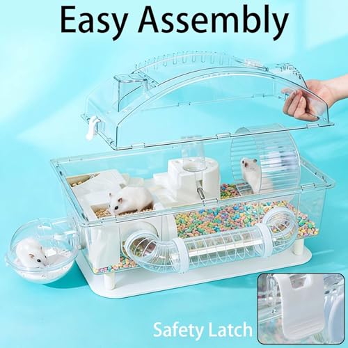 Tfwadmx Dwarf Hamster Cage,Acrylic Rat Cage,Hamster Home Small Animal Cages with Tube Exercise Wheel Mouse Habitat for Gerbils Mice 17.7”x11”x11.8” - color: Transparent