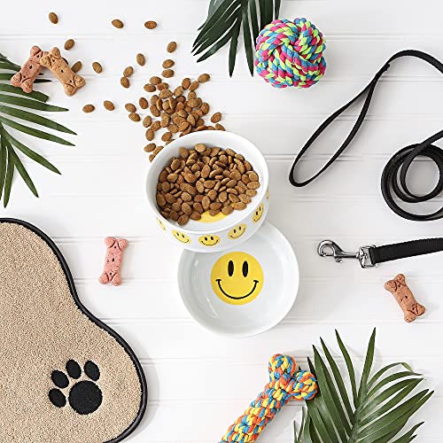 Bone Dry Ceramic Food Bowls, Non-Slip & Dishwasher Safe, Medium Set, 6x2, Smiley Face, 2 Count - color: Smiley Face, size: Medium Set, 6x2"