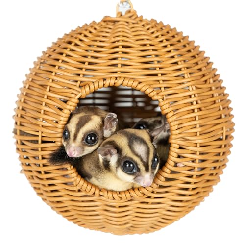 NEOUZA Sugar Glider Pouch Pet Glider Cage Sleep Bag for Small Animals Squirrels Marmosets Rats Hamsters, Metal Frame PP Rattan Durable Water Resistant Non Toxic Safe Material