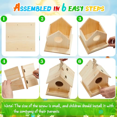 Liliful 6 Sets Wooden DIY Birdhouse Kit, Unfinished Bird Houses with Paints and Paintbrushes, Bird Feeder Craft Arts for Kids Ages 4-8, 8-12, Classroom Activity and Adults Wooden Craft Gifts