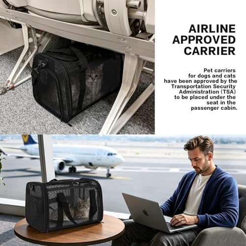 Dog Carrier Pet Carrier for Small Medium Cats Dogs Puppies up to 16 Lbs, TSA Airline Approved, Soft Sided, Collapsible Cat Bag Carrrier (Black, 17 * 11 * 11) - color: black, size: 17*11*11