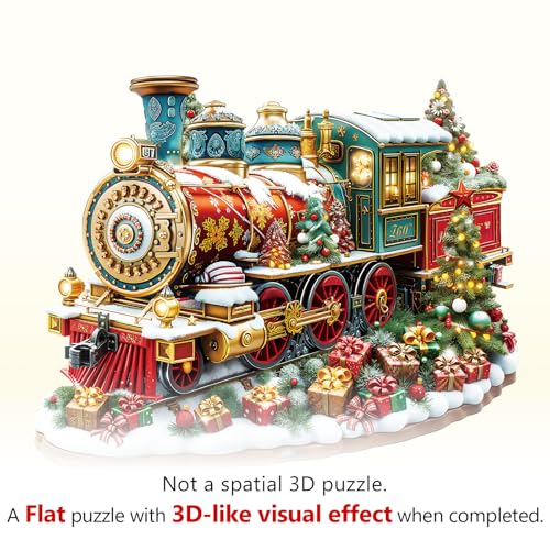 Christmas Train Puzzles Adults Gifts Wooden 175 Pieces 11.4 * 9.3in - color: Christmas Train, size: Medium