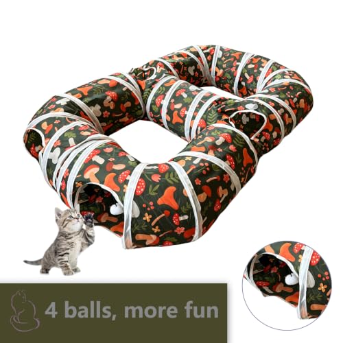 8-Shaped Cat Tunnel Toy Interactive Foldable Playhouse Maze Toys for Cats, Kittens, Rabbits & Small Pets with Playing Balls Collapsible Play Tube for Indoor Fun & Exercise (Brown) - color: brown