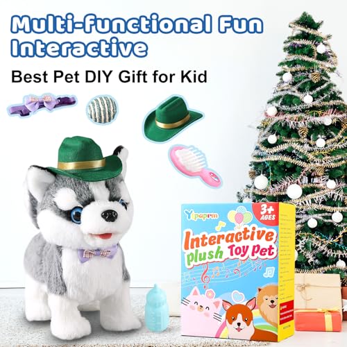 Husky Walking Dog Toy for Kid Boy with Leash Barking Talking Lick Wag Tail | Interactive Puppy Robot That Repeats You Say for Girls, Fake Plush Singing Pet Doggy Pretend Dress Up Birthday Christmas 3+ - color: 3.husky Dog