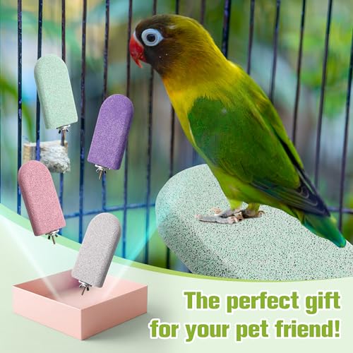 4 Pack Bird Beak Grinding Stone, Pumice Lava Ledge for Birds, Chinchillas, Hamsters, Parrots, Bird Perch Stand Climbing Ledge, Teeth & Beak Grinding Block(Long) - size: Long