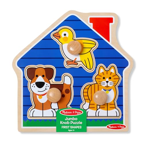 Melissa & Doug Pet Animals Jumbo Knob Puzzle, Wooden Peg Puzzle for Toddlers, Educational Toy for Shape Recognition and Fine Motor Skills, Ages 1+ - size: Small, style: Pets