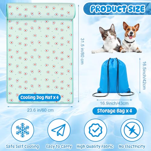 DoubleFill 4 Pack Cooling Pet Mats 23.6" x 31.5" Cooling Dog Beds with Supportive Pillow Self Ice Cool Pads Washable Summer Cat Sleeping Pad with Storage Bag for Summer Crate Floor (Large, Green) - size: Large, style: Green