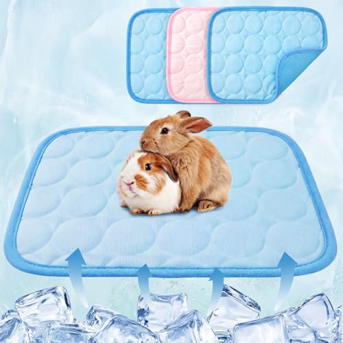 Jetec 3 Pcs Bunny Guinea Pig Cooling Mat Rabbit Cool Pad Pet Cooling Bed Small Animal Sleeping Pads for Indoor Hamster Squirrel Hedgehog Chinchilla (Pink) - color: Pink, size: Ice Silk, style: Summer