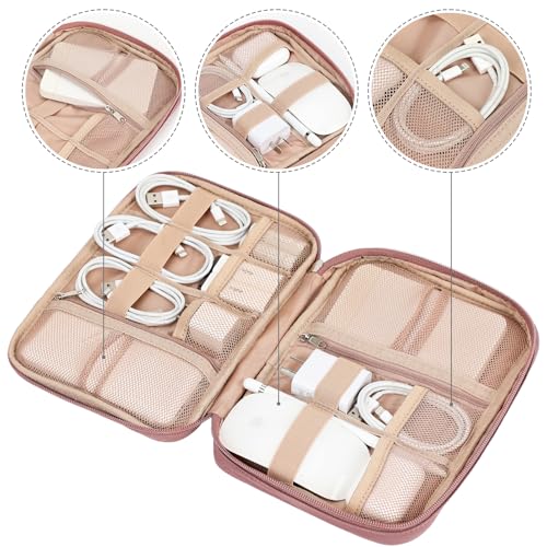 NISHEL Travel Cord Organizer, Electronic Cable Accessories Storage Bag | Bag for chargers, cables, phones, hard drives, USB devices and SD cards, ideal for travel and daily use, Rosewood-Pink - color: Rosewood-Pink