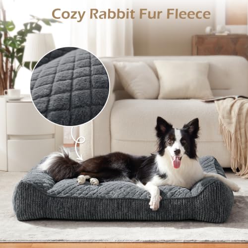 JOEJOY XL Orthopedic Dog Bed for Large Dogs - Extra Thick Foam Pet Bed Sofa with Bolster Sides, Large Sized Dog Couch Bed with Removable Washable Cover, Non-Slip Bottom, Grey (45"x32") - color: Grey, size: XL Plus(45"L x 32"W x 9.5"Th)
