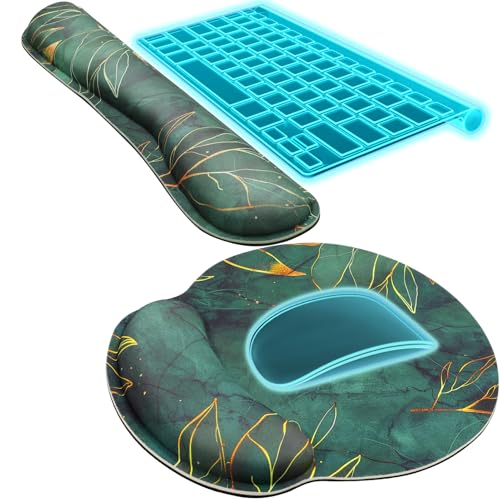 KTRIO Keyboard Wrist Rest & Mouse Pad with Wrist Rest, Green Leaves | Memory Foam Wrist Support, Ergonomic Design, Non-Slip Base, Office and Home Use - color: Green Leaves