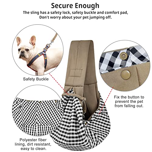 Dog and Cat Sling Carrier - Hands Free Reversible Pet Papoose Bag - Soft Pouch and Tote Design - Suitable for Puppy, Small Dogs Cats Outdoor Travel(Khaki, Unadjustable Strap) - color: Khaki