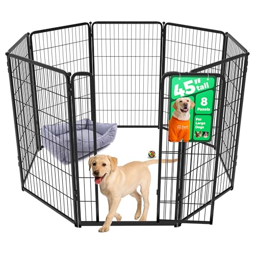 FXW Homeplus Indoor Dog Playpen, 45" H, 8 Panels, for Large Dogs | Stress-free play, Heavy-duty, Semi-open design, Easy setup, Threshold-free gate, Expandable, Patented - color: Black, size: 45"H