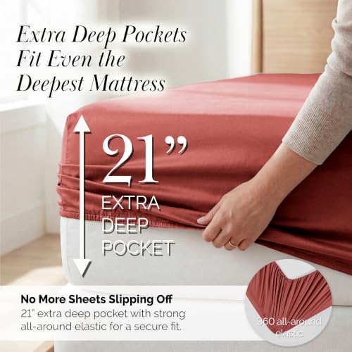 Southshore Fine Living, Inc. Twin XL Sheet Set 4 Piece, 21 Inch Deep Pocket Bed Sheets with 2 Pillowcases, Microfiber Wrinkle Free Easy Care Pet Hair Resistant Bedding - Marsala (Terracotta Sheets) - color: 05 - Marsala (Terra Cotta), size: Twin XL