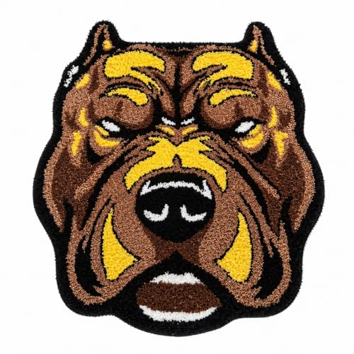 Fierce Dog Head Shaped Cool Gamer Rug, Cartoon Animal Irregular Tufted Rug, Soft Non-Slip Accent Floor Mat for Man Cave, Bedroom & Gaming Room Street Style Decor, 31.5" x 28.7"