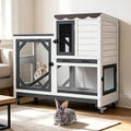 Large Rabbit Hutch Outdoor, 2-Tier Bunny Hutch with Wheels and Waterproof Roof, Wooden Guinea Pig Cage with Leak-Proof Pull-Out Trays, Multi-Door Bunny Cage for Small Animals-Black and White - color: Black and White-AIR7013