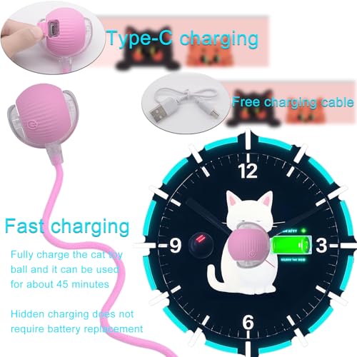 Interactive Cat Dog Toy Ball with LED Light, Automatic Rolling(Pink) | String Tail and LED Light Design, Motion Activated, Suitable for Interactive Indoor Pet Play and Exercise - color: Pink