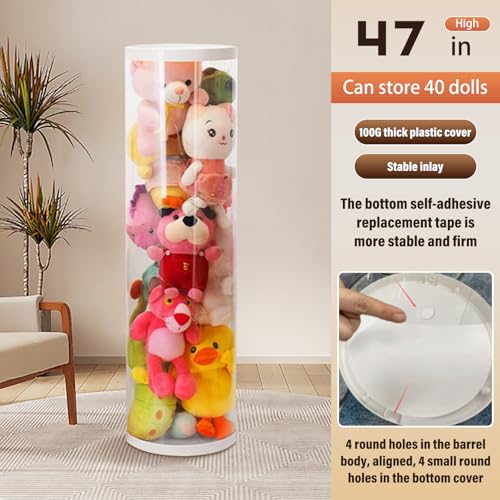 47.2 Inch Zippered Stuffed Animal Storage Tube, Large Capacity Space Saver | Large capacity transparent stuffed animal storage tube with zipper，Quick assembly stuffed animal tube organizer
