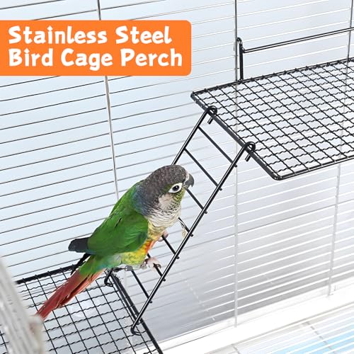 BNOSDM 4 PCS Bird Perches Platform, Stainless Steel Grid Platform for Parakeet Parrot Stand with Climbing Ladder Bird Cage Accessories for Small to Large Birds (White)