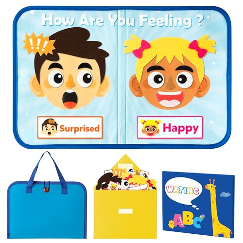 WATINC Travel Felt Board Story Set - Portable Felt Board Educational Birthday Gift for Boys Girls, Themed Storytelling Preschool Early Learning Interactive Play Kit for Toddlers (Emotional) - style: Emotional