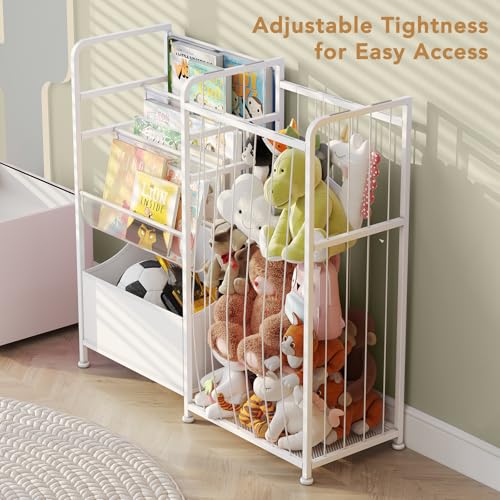 BBLIKE Kids Bookshelf and Stuffed Animal Storage - Multi-Function Nursery Book Shelves with Leather Toy Box and PVC Book Display, Toy Organizer for Playroom, Bedroom, Nursery, White - color: White