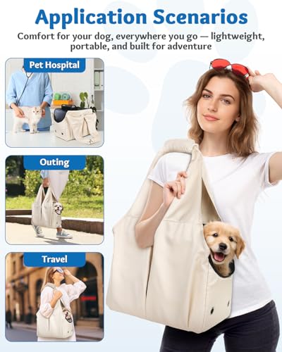 Dog Purse Carrier for Small Dogs, Cats, and Puppies, Beige | Soft-Sided Dog Bag Carrier with 4 Large Pockets, Lightweight, Collapsible, Fits Pets up to 15 lbs, for Travel, Outings - color: Beige